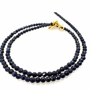 16” Faceted Blue Sapphire Beaded Necklace | Gold-Tone Lobster Clasp | “MM” Tag